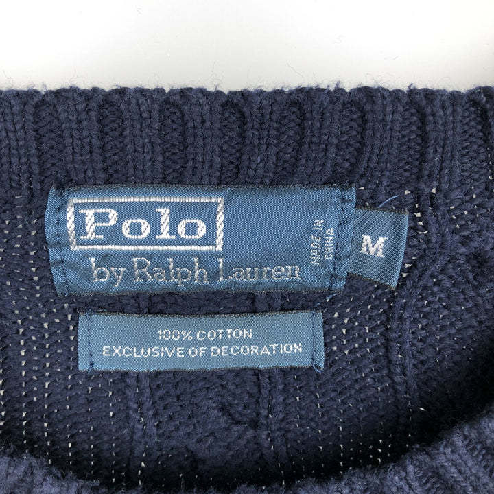 Ralph Lauren POLO by Ralph Lauren cable knit cotton sweater, men's size M cotton navy blue type Vintage Second Hand