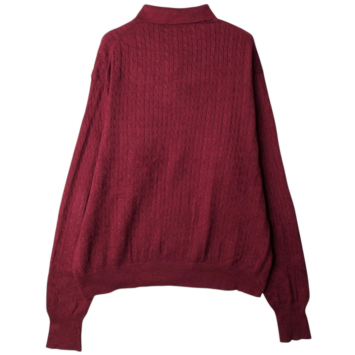 Ralph Lauren POLO GOLF Collared Half-Button Cable Knit Cotton Sweater, Made in USA, Men's XXL equivalent. cotton burgundy type Vintage Second Hand