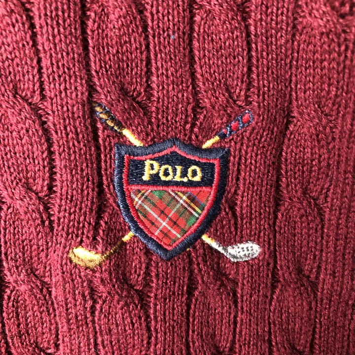 Ralph Lauren POLO GOLF Collared Half-Button Cable Knit Cotton Sweater, Made in USA, Men's XXL equivalent. cotton burgundy type Vintage Second Hand