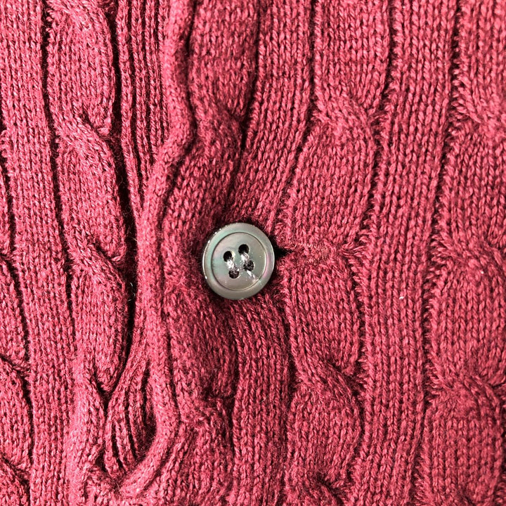Ralph Lauren POLO GOLF Collared Half-Button Cable Knit Cotton Sweater, Made in USA, Men's XXL equivalent. cotton burgundy type Vintage Second Hand