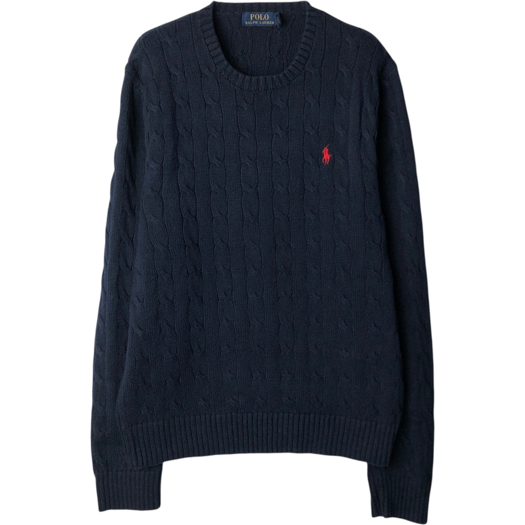 Ralph Lauren POLO RALPH LAUREN Cable knit cotton sweater Men's M size cotton navy blue type Vintage Second Hand