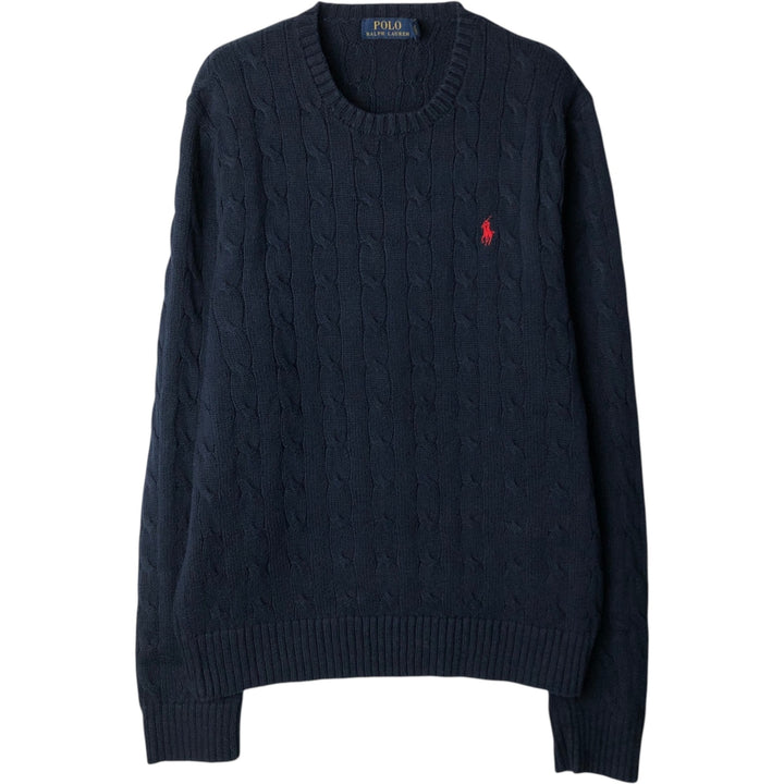 Ralph Lauren POLO RALPH LAUREN Cable knit cotton sweater Men's M size cotton navy blue type Vintage Second Hand