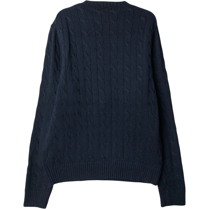 Ralph Lauren POLO RALPH LAUREN Cable knit cotton sweater Men's M size cotton navy blue type Vintage Second Hand