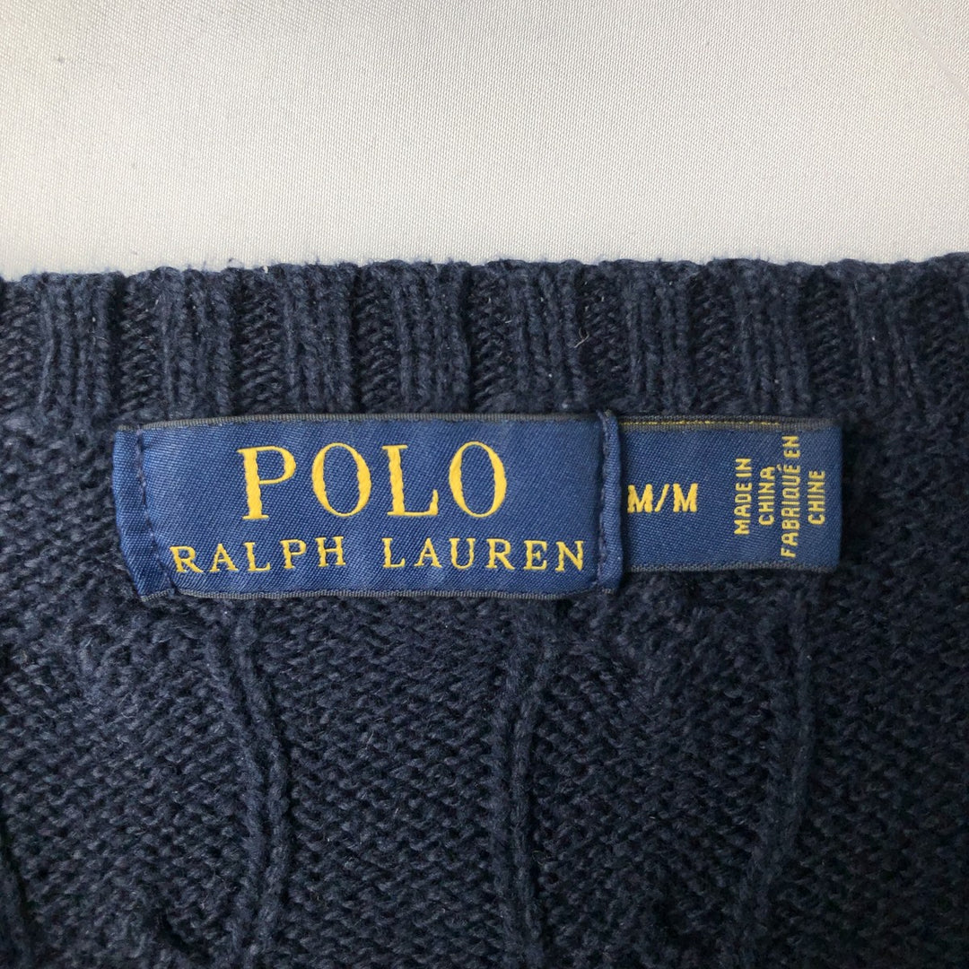 Ralph Lauren POLO RALPH LAUREN Cable knit cotton sweater Men's M size cotton navy blue type Vintage Second Hand