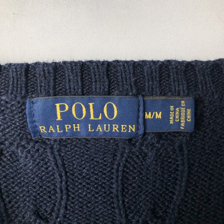 Ralph Lauren POLO RALPH LAUREN Cable knit cotton sweater Men's M size cotton navy blue type Vintage Second Hand