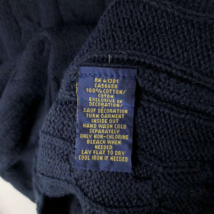 Ralph Lauren POLO RALPH LAUREN Cable knit cotton sweater Men's M size cotton navy blue type Vintage Second Hand