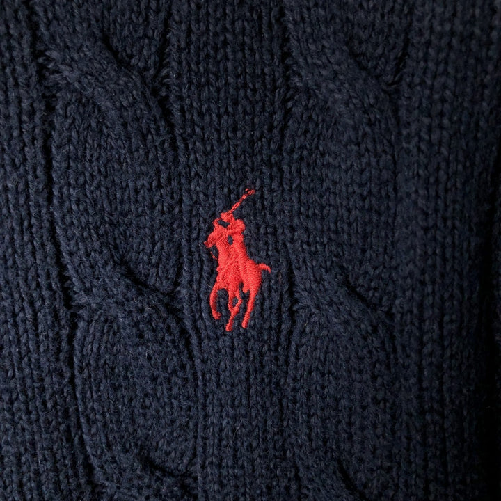 Ralph Lauren POLO RALPH LAUREN Cable knit cotton sweater Men's M size cotton navy blue type Vintage Second Hand