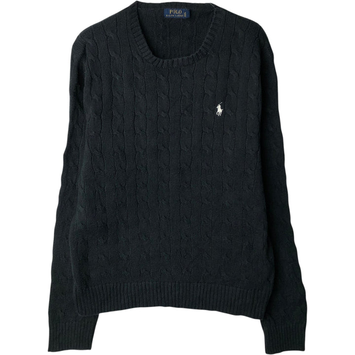 Ralph Lauren POLO RALPH LAUREN Cable knit cotton sweater Men's size L cotton navy blue type Vintage Second Hand