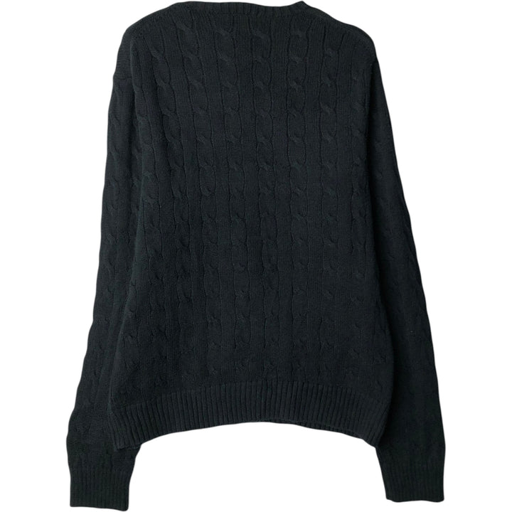 Ralph Lauren POLO RALPH LAUREN Cable knit cotton sweater Men's size L cotton navy blue type Vintage Second Hand
