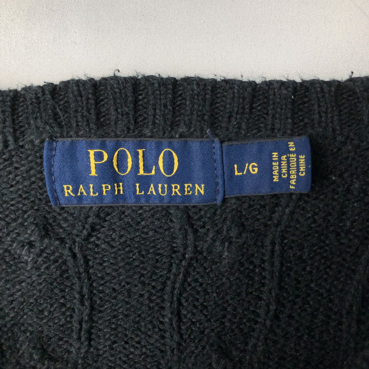 Ralph Lauren POLO RALPH LAUREN Cable knit cotton sweater Men's size L cotton navy blue type Vintage Second Hand