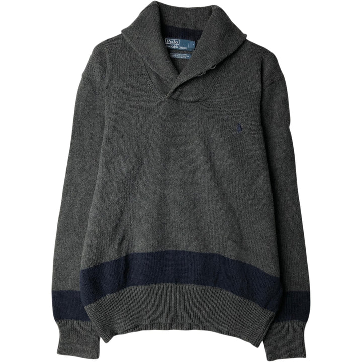 Ralph Lauren POLO by Ralph Lauren shawl collar cotton knit sweater, men's size M cotton gray type Vintage Second Hand