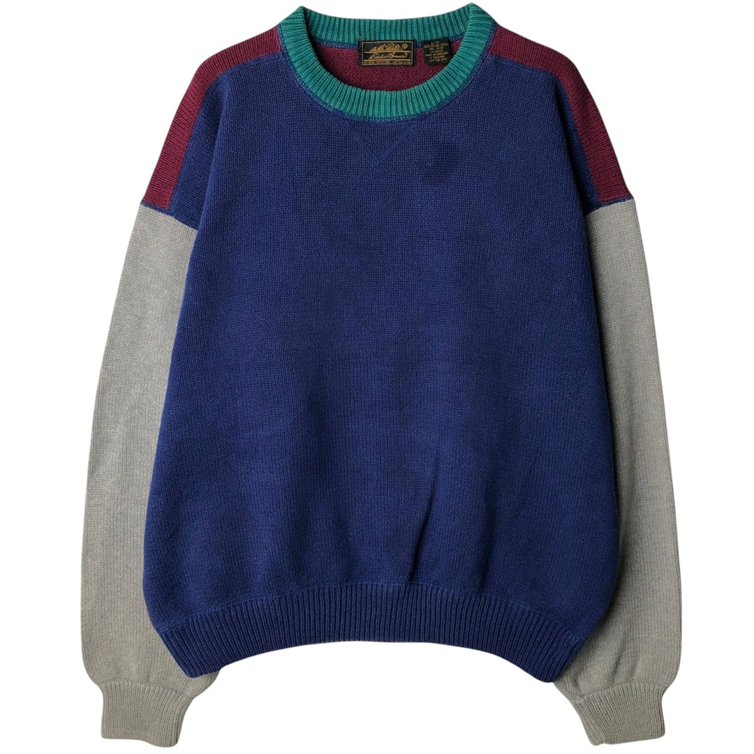 80s-90'S Eddie Bauer cotton knit sweater, men's size L equivalent, vintage. cotton blue type Vintage Second Hand