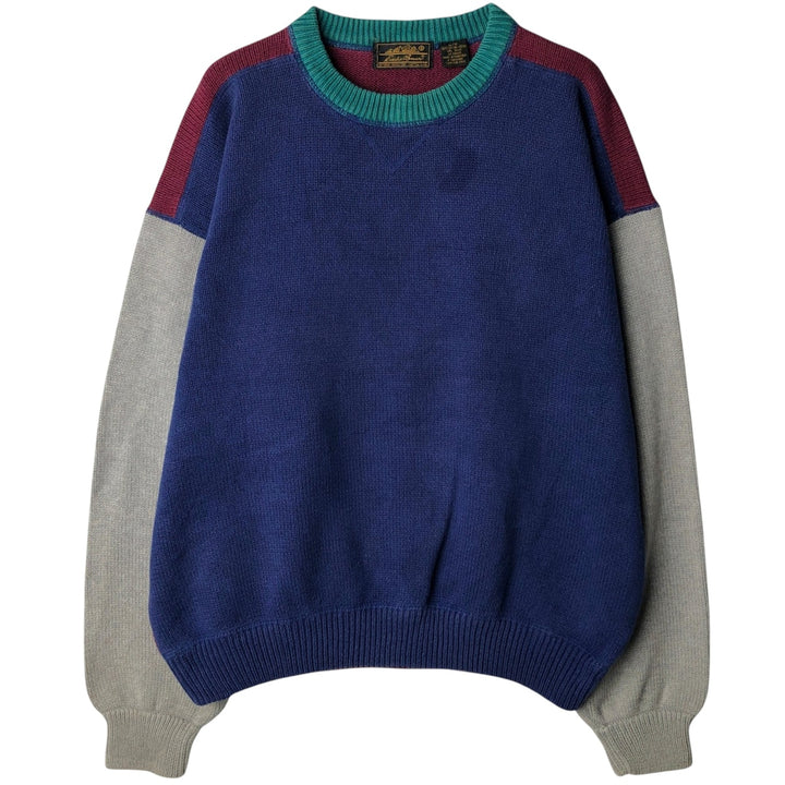 80s-90'S Eddie Bauer cotton knit sweater, men's size L equivalent, vintage. cotton blue type Vintage Second Hand