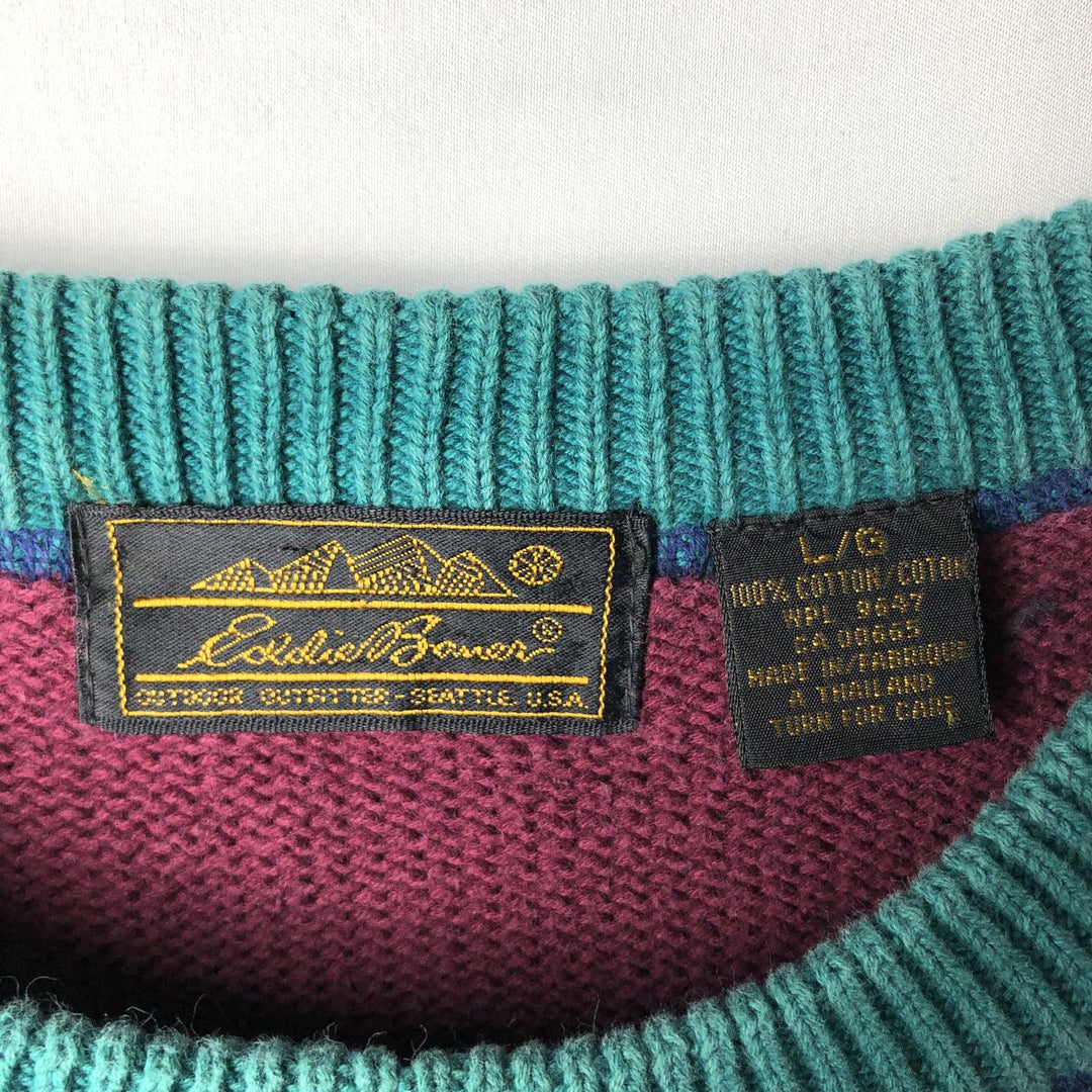 80s-90'S Eddie Bauer cotton knit sweater, men's size L equivalent, vintage. cotton blue type Vintage Second Hand