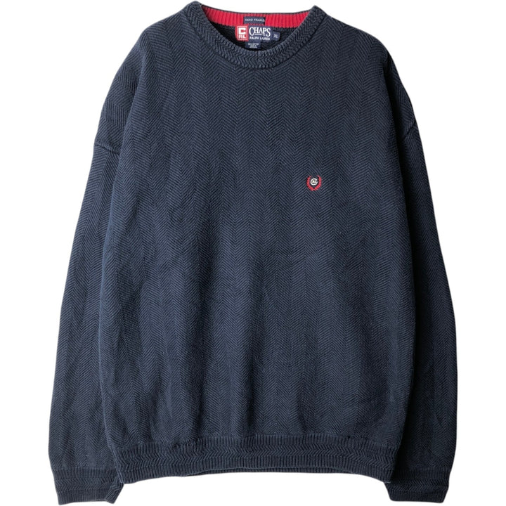Ralph Lauren CHAPS Herringbone Cotton Knit Sweater Men's XL cotton navy blue type Vintage Second Hand