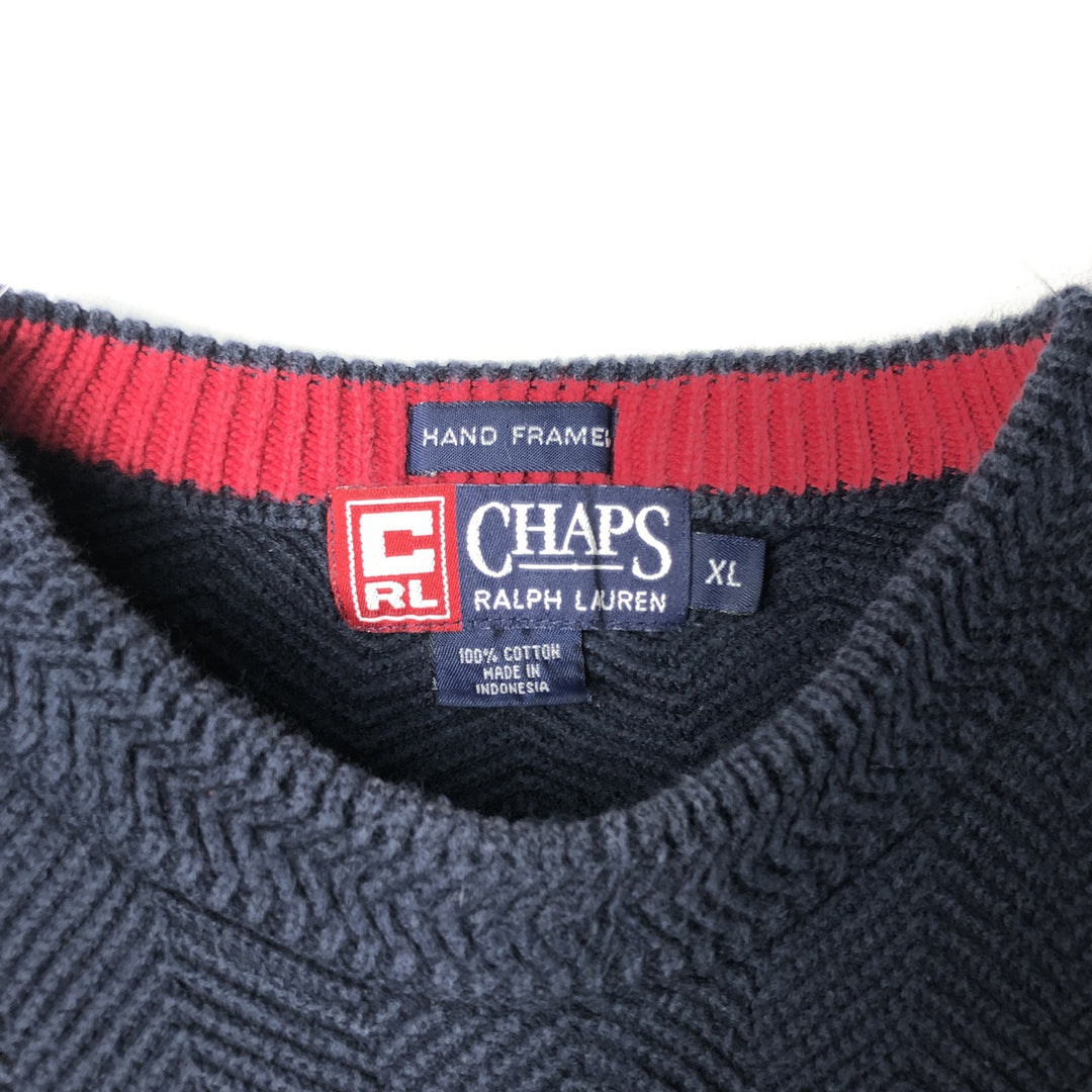 Ralph Lauren CHAPS Herringbone Cotton Knit Sweater Men's XL cotton navy blue type Vintage Second Hand