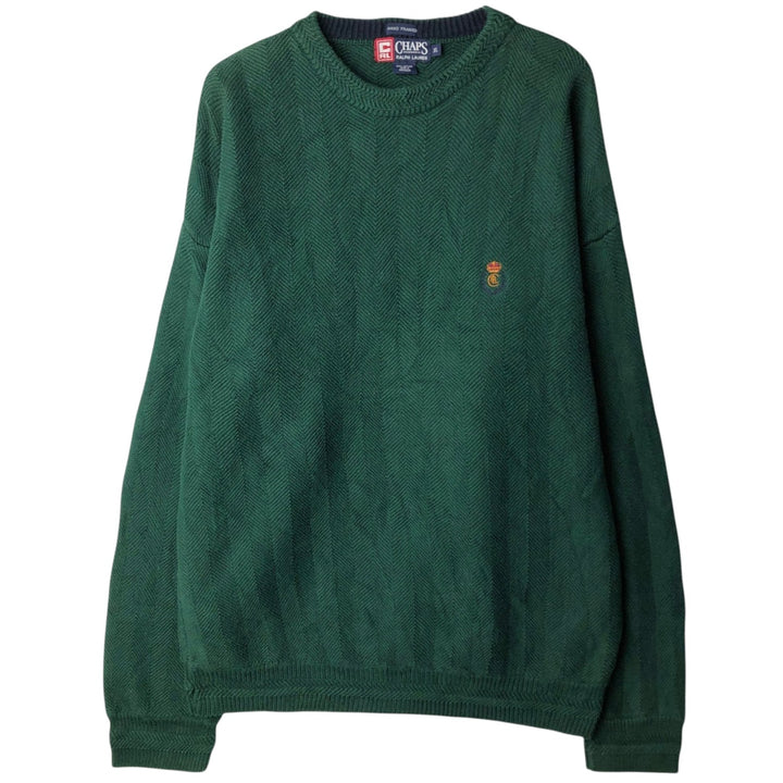 Ralph Lauren Chaps Hand-Framed Herringbone Cotton Knit Sweater, Men's XL cotton Green type dark green Vintage Second Hand