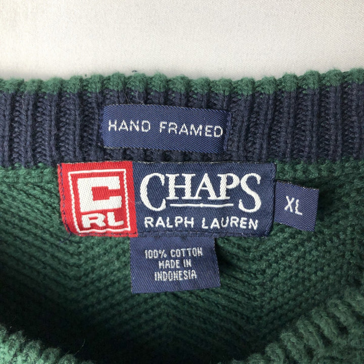 Ralph Lauren Chaps Hand-Framed Herringbone Cotton Knit Sweater, Men's XL cotton Green type dark green Vintage Second Hand
