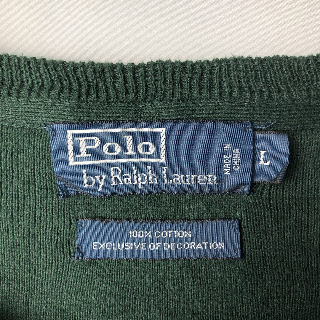 Ralph Lauren POLO by Ralph Lauren Cotton Knit Sweater Men's L size cotton Green type dark green Vintage Second Hand