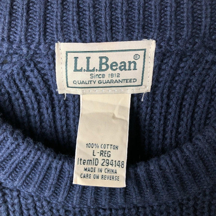 Vintage LLBean cotton knit sweater from the 1990s, men's size L (approx.). cotton navy blue type Vintage Second Hand