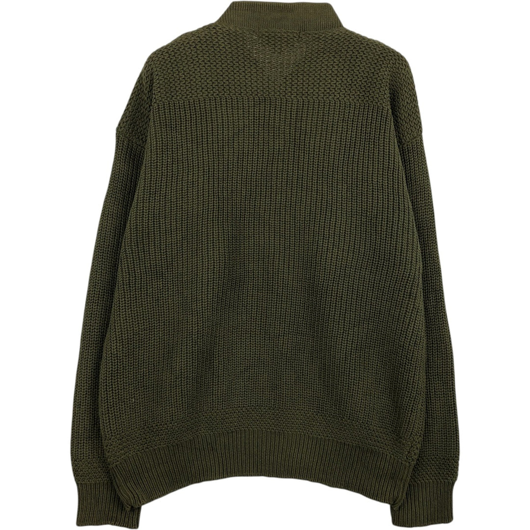 1990'S Eddie Bauer black tag ribbed henley neck cotton knit sweater, men's size M (approx.) cotton Khaki type sage green Vintage Second Hand