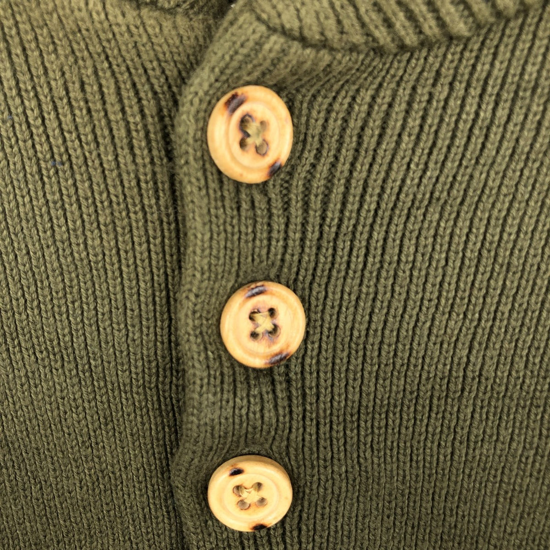 1990'S Eddie Bauer black tag ribbed henley neck cotton knit sweater, men's size M (approx.) cotton Khaki type sage green Vintage Second Hand