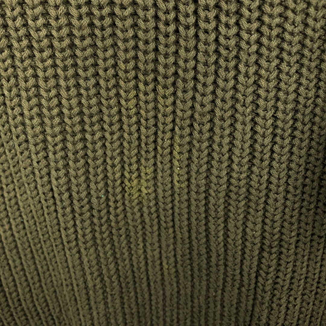1990'S Eddie Bauer black tag ribbed henley neck cotton knit sweater, men's size M (approx.) cotton Khaki type sage green Vintage Second Hand
