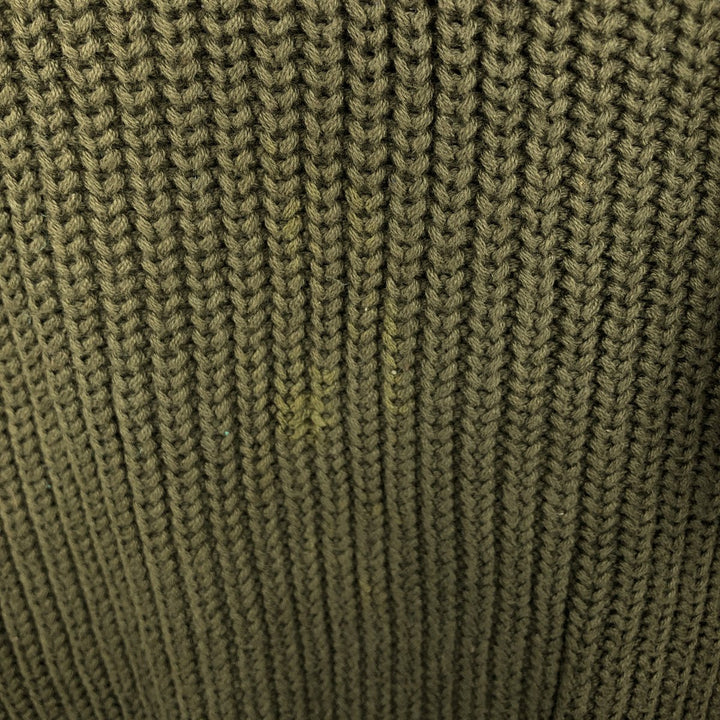 1990'S Eddie Bauer black tag ribbed henley neck cotton knit sweater, men's size M (approx.) cotton Khaki type sage green Vintage Second Hand