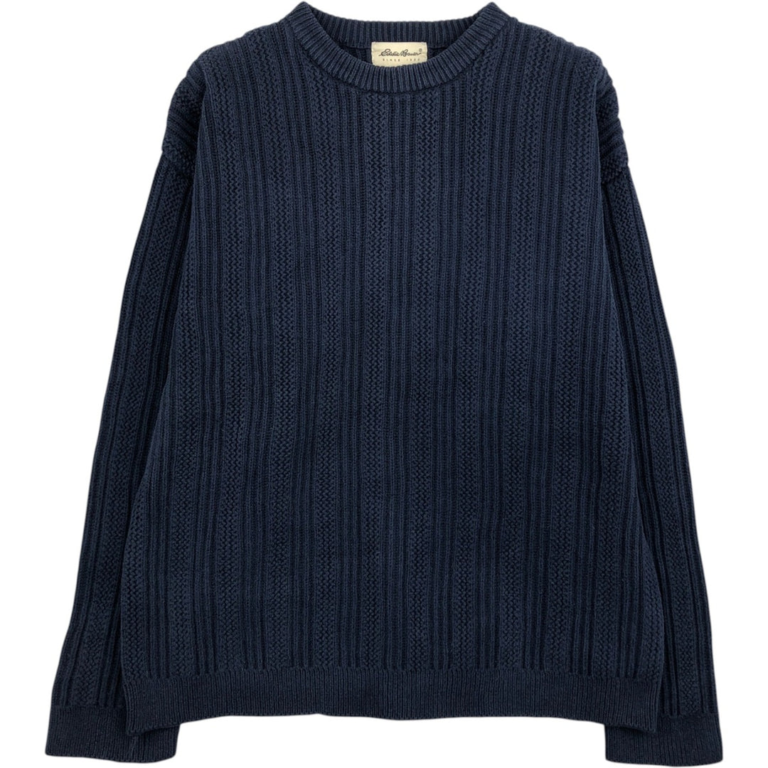 Eddie Bauer Ribbed Cotton Knit Sweater, Men's Size L cotton navy blue type Vintage Second Hand
