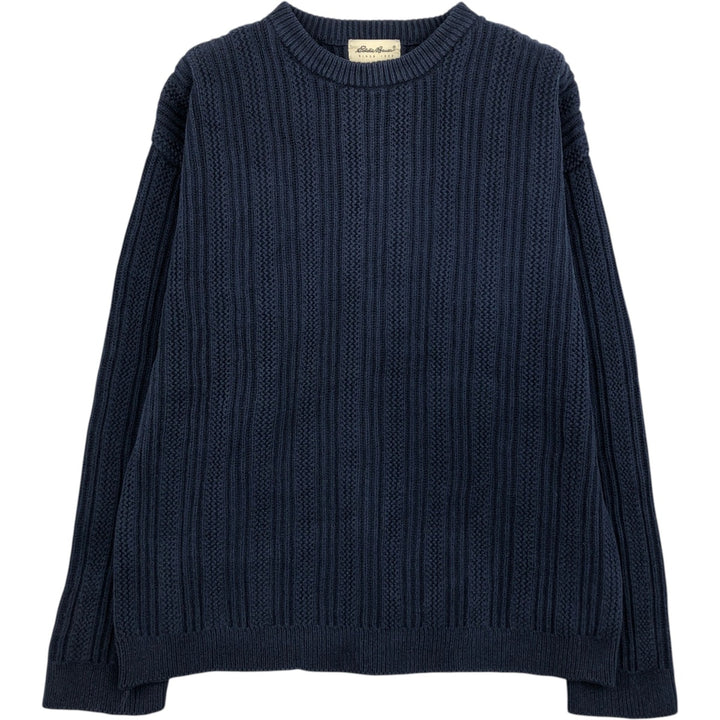 Eddie Bauer Ribbed Cotton Knit Sweater, Men's Size L cotton navy blue type Vintage Second Hand