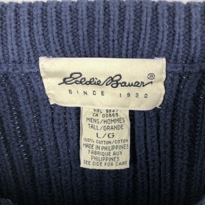 Eddie Bauer Ribbed Cotton Knit Sweater, Men's Size L cotton navy blue type Vintage Second Hand