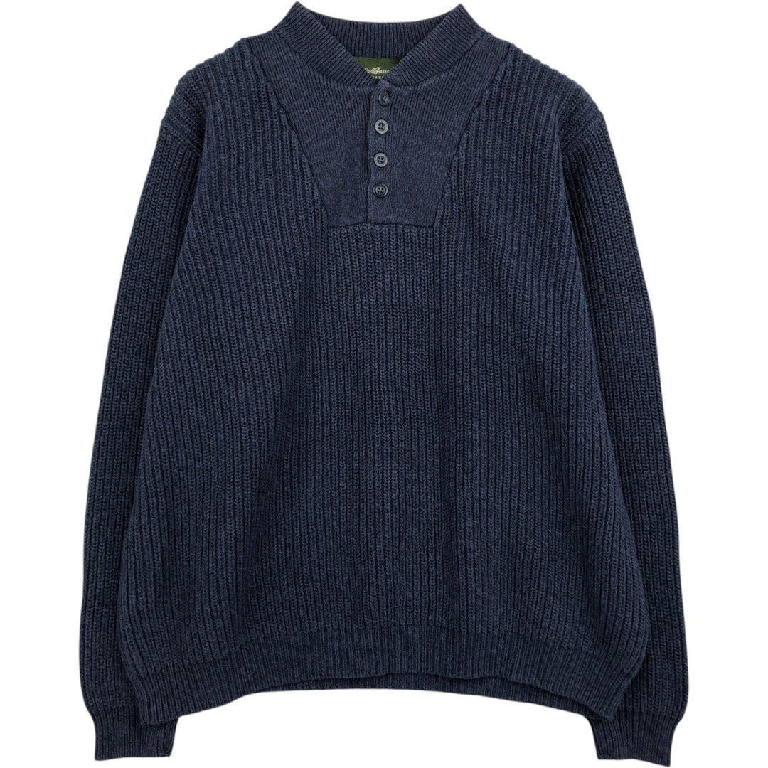 Eddie Bauer Rib-Knit Henley Neck Cotton Sweater, Men's Size XL (approx.) cotton navy blue type Vintage Second Hand