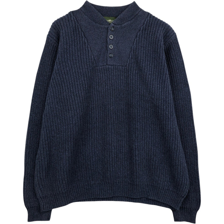 Eddie Bauer Rib-Knit Henley Neck Cotton Sweater, Men's Size XL (approx.) cotton navy blue type Vintage Second Hand