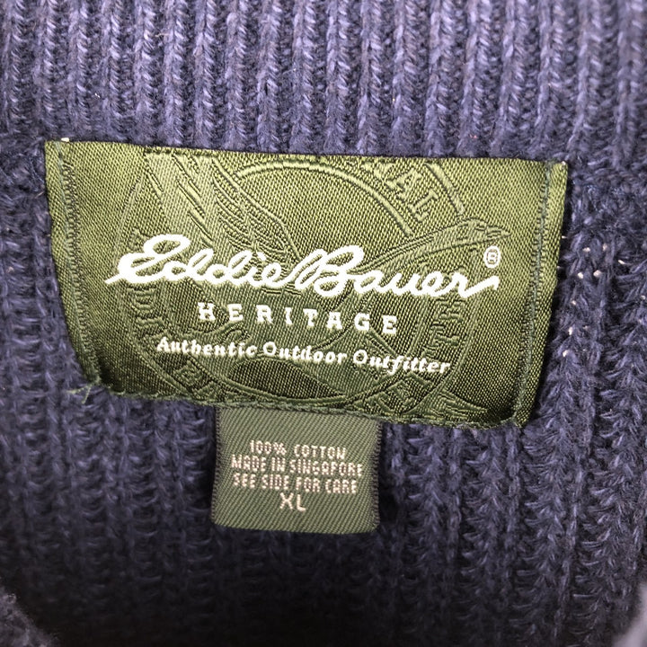 Eddie Bauer Rib-Knit Henley Neck Cotton Sweater, Men's Size XL (approx.) cotton navy blue type Vintage Second Hand
