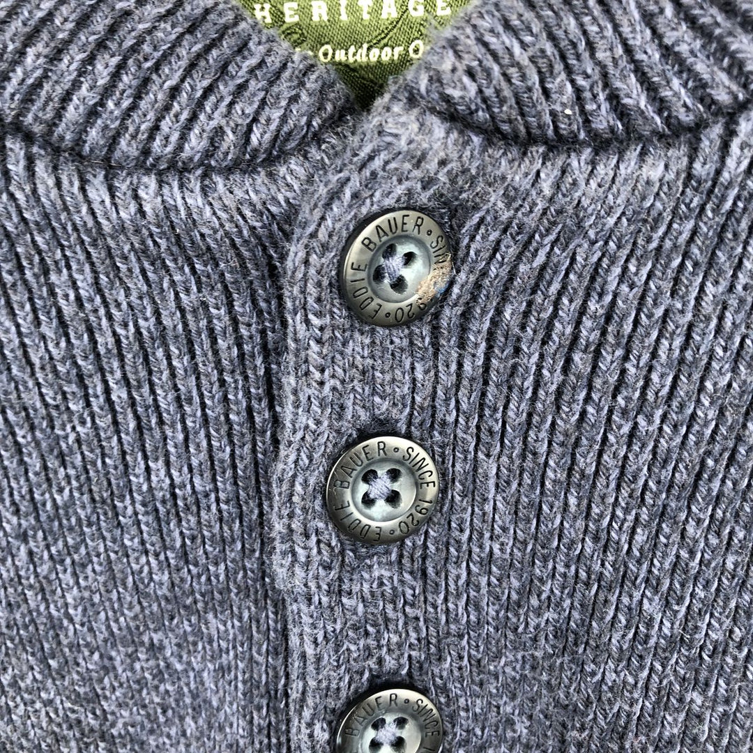 Eddie Bauer Rib-Knit Henley Neck Cotton Sweater, Men's Size XL (approx.) cotton navy blue type Vintage Second Hand