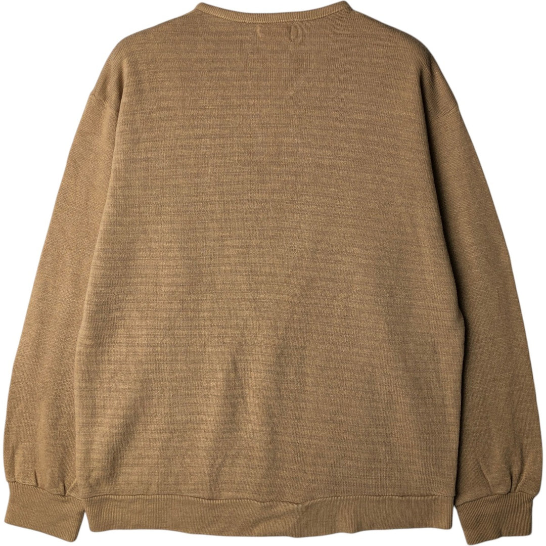 Creslan and Rayon Flock Print V-Neck Acrylic Knit Sweater (Men's Size L) V-Neck Rayon acrylic beige type brown Vintage Second Hand