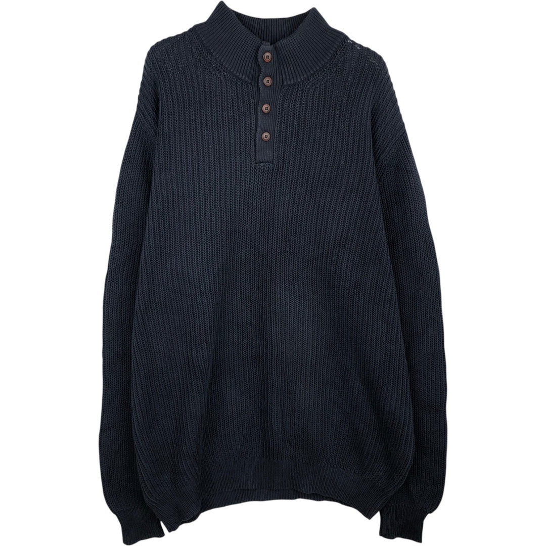 90s-00'S LLBean cotton knit half-button sweater, men's size XL (approx.) cotton navy blue type Vintage Second Hand