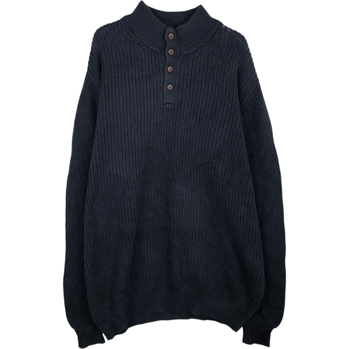 90s-00'S LLBean cotton knit half-button sweater, men's size XL (approx.) cotton navy blue type Vintage Second Hand
