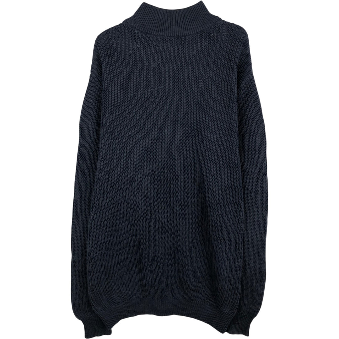 90s-00'S LLBean cotton knit half-button sweater, men's size XL (approx.) cotton navy blue type Vintage Second Hand