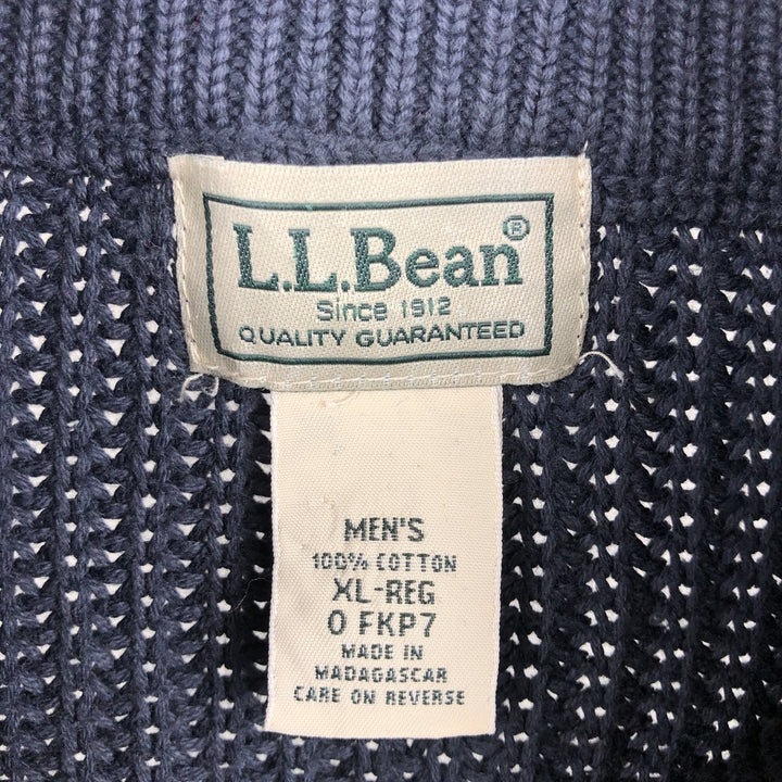 90s-00'S LLBean cotton knit half-button sweater, men's size XL (approx.) cotton navy blue type Vintage Second Hand