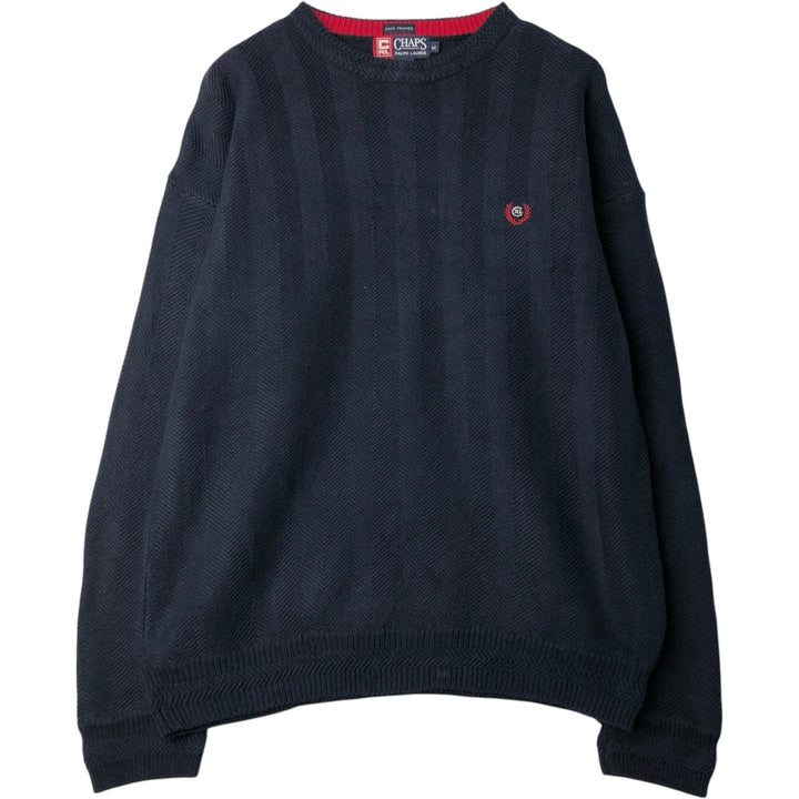 90'S Ralph Lauren CHAPS Herringbone Cotton Knit Sweater Men's M Size Vintage cotton navy blue type Vintage Second Hand