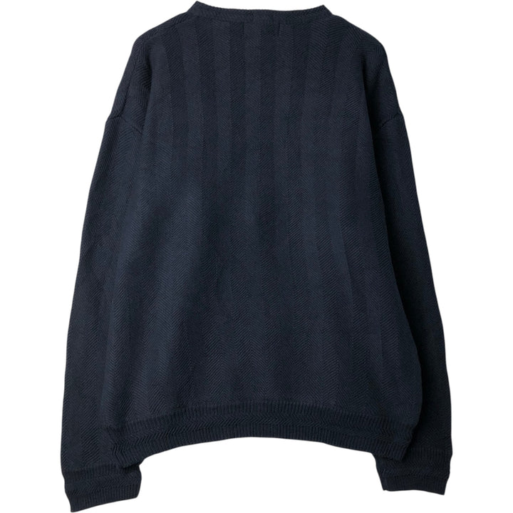 90'S Ralph Lauren CHAPS Herringbone Cotton Knit Sweater Men's M Size Vintage cotton navy blue type Vintage Second Hand