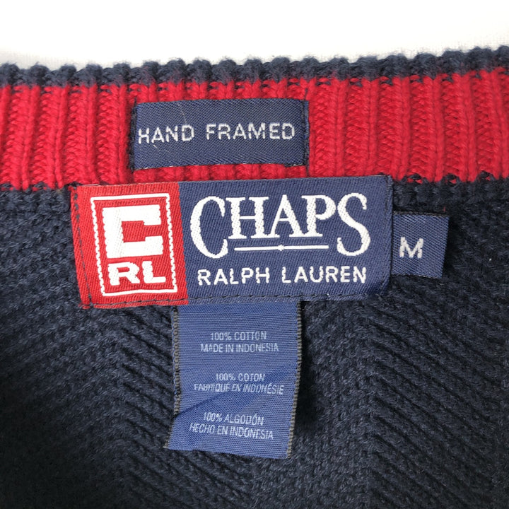 90'S Ralph Lauren CHAPS Herringbone Cotton Knit Sweater Men's M Size Vintage cotton navy blue type Vintage Second Hand