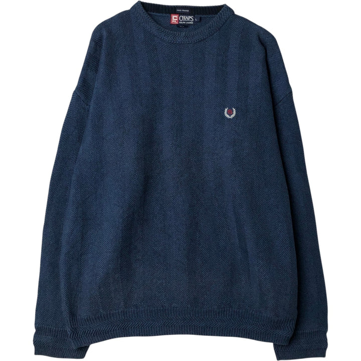 90'S Ralph Lauren CHAPS Herringbone Cotton Knit Sweater Men's Size L Vintage cotton navy blue type Vintage Second Hand