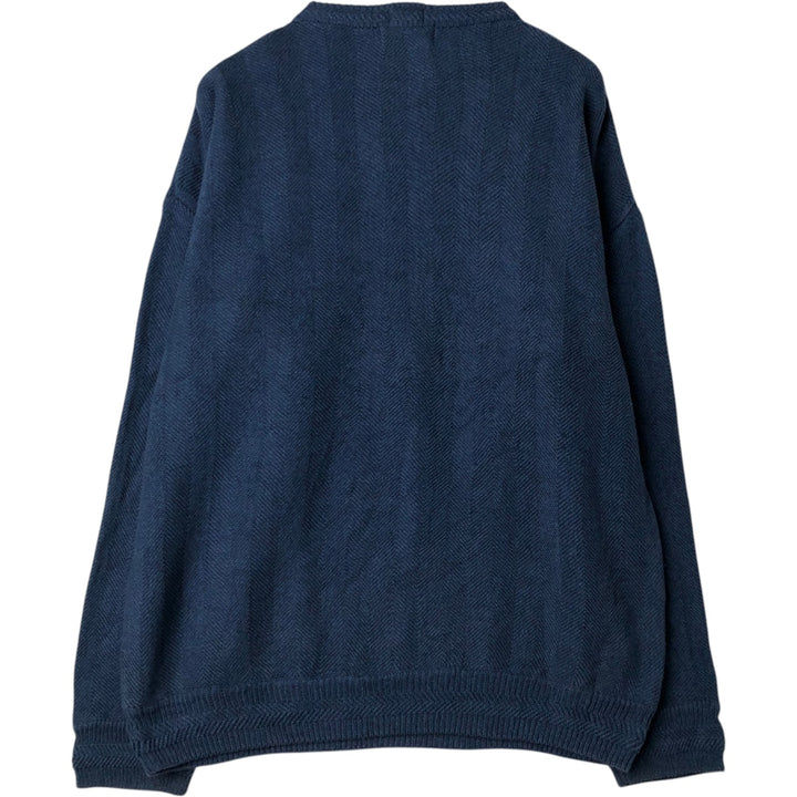 90'S Ralph Lauren CHAPS Herringbone Cotton Knit Sweater Men's Size L Vintage cotton navy blue type Vintage Second Hand
