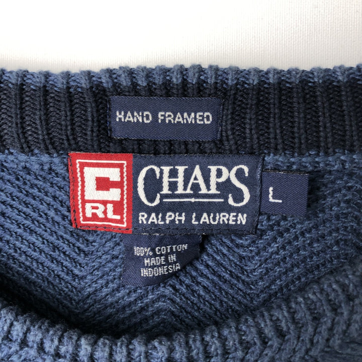 90'S Ralph Lauren CHAPS Herringbone Cotton Knit Sweater Men's Size L Vintage cotton navy blue type Vintage Second Hand