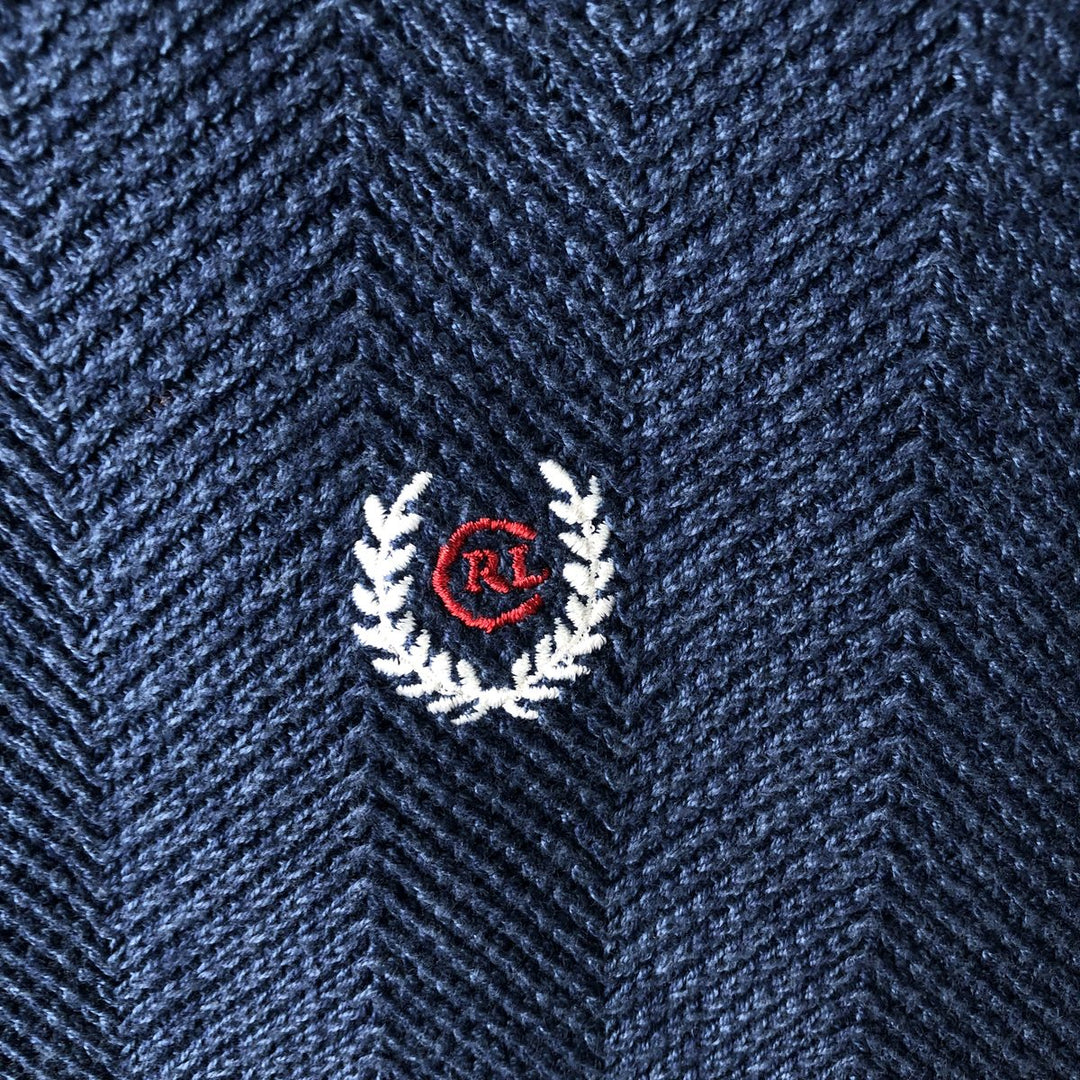 90'S Ralph Lauren CHAPS Herringbone Cotton Knit Sweater Men's Size L Vintage cotton navy blue type Vintage Second Hand