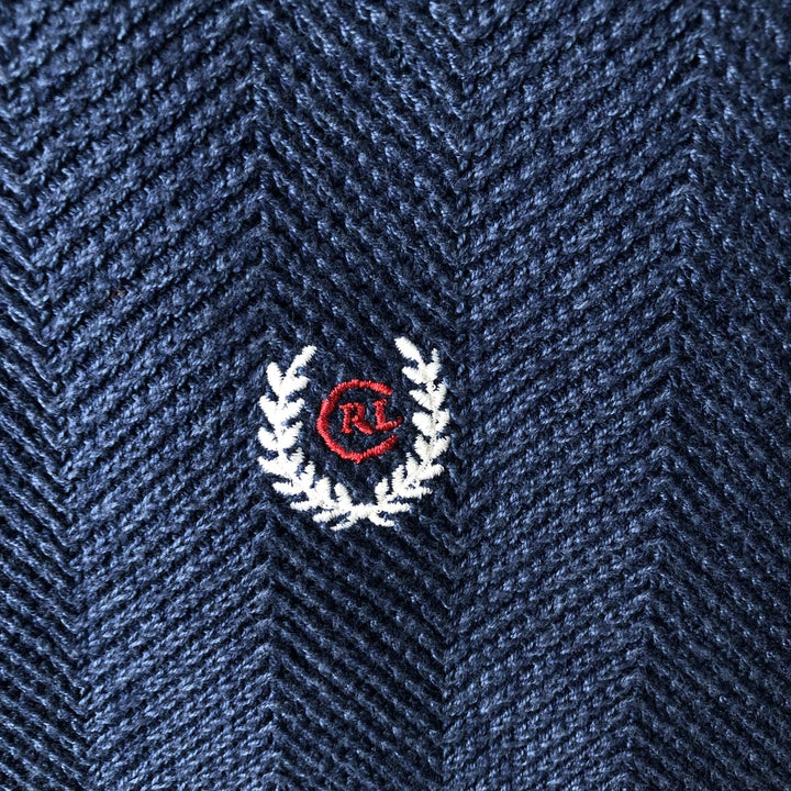 90'S Ralph Lauren CHAPS Herringbone Cotton Knit Sweater Men's Size L Vintage cotton navy blue type Vintage Second Hand
