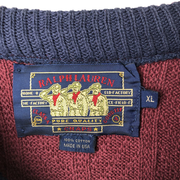 1980'S Ralph Lauren CHAPS cotton knit sweater, made in USA, men's size XL equivalent, vintage. cotton burgundy type Vintage Second Hand