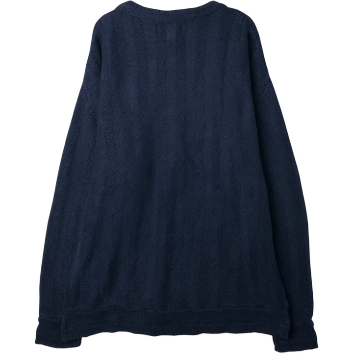 1990'S Ralph Lauren CHAPS Herringbone Cotton Knit Sweater, Made in USA, Men's Size M (approx.), Vintage cotton navy blue type Vintage Second Hand